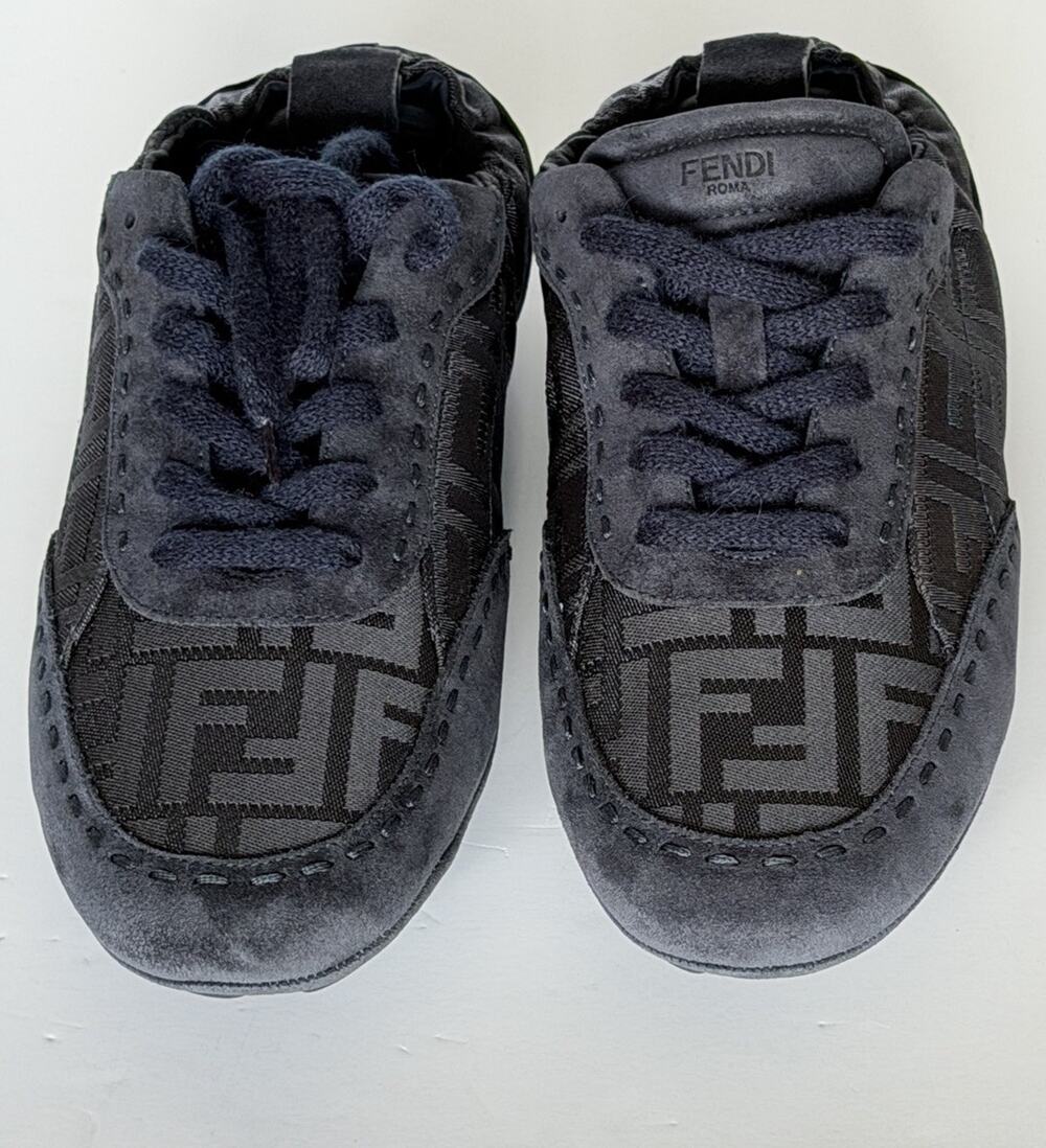 Fendi Fit FF Jacquard Suede Sneakers Blue Men 9 US (8 Fendi) IT 7E1842 NIB $950